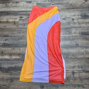 Charlie Holiday Color Block Women's Size 4 Maxi Skirt 70's Orange Purple